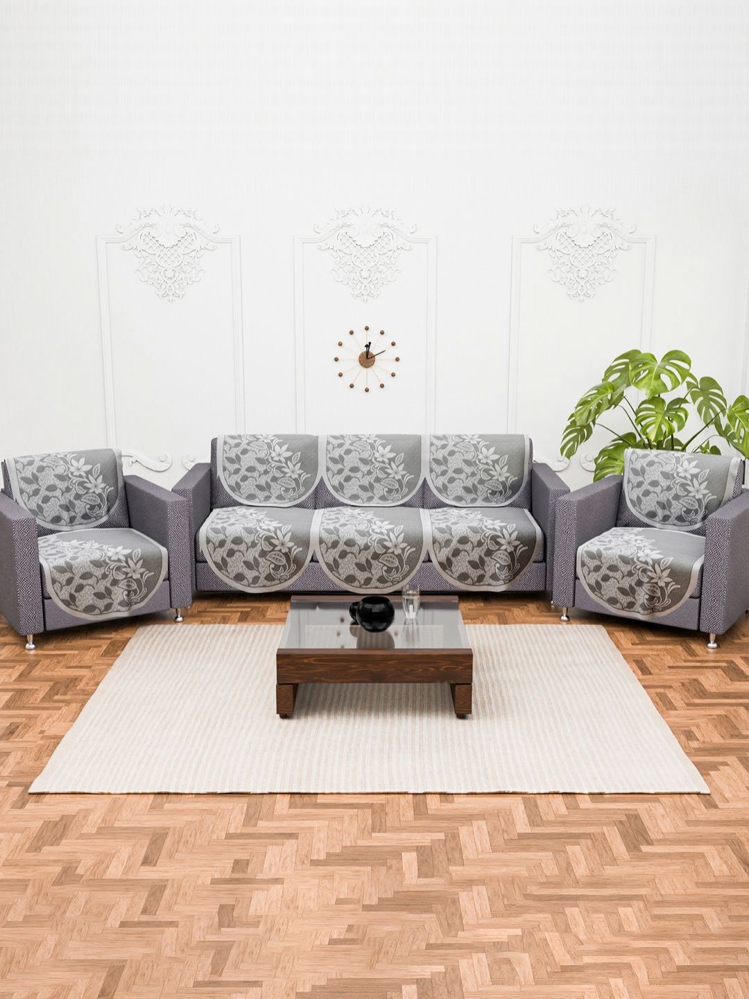 Myntra Elegant Homes Grey & White Cotton Sofa Cover-picture-23