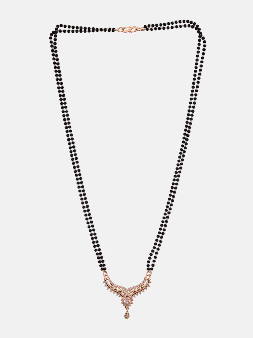 ATIBELLE Set of 2 Rose Gold-Plated Cubic Zirconia Stones Studded and Beaded Mangalsutras