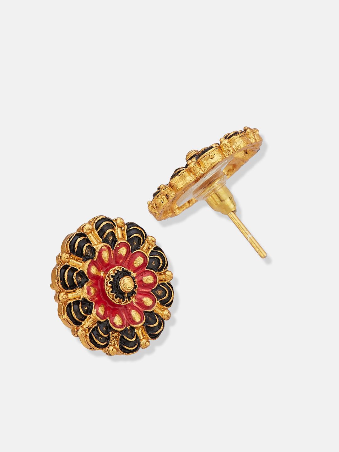ATIBELLE Set Of 2 Gold-Plated Cubic Zirconia Studded Floral Shaped Meenakari Studs