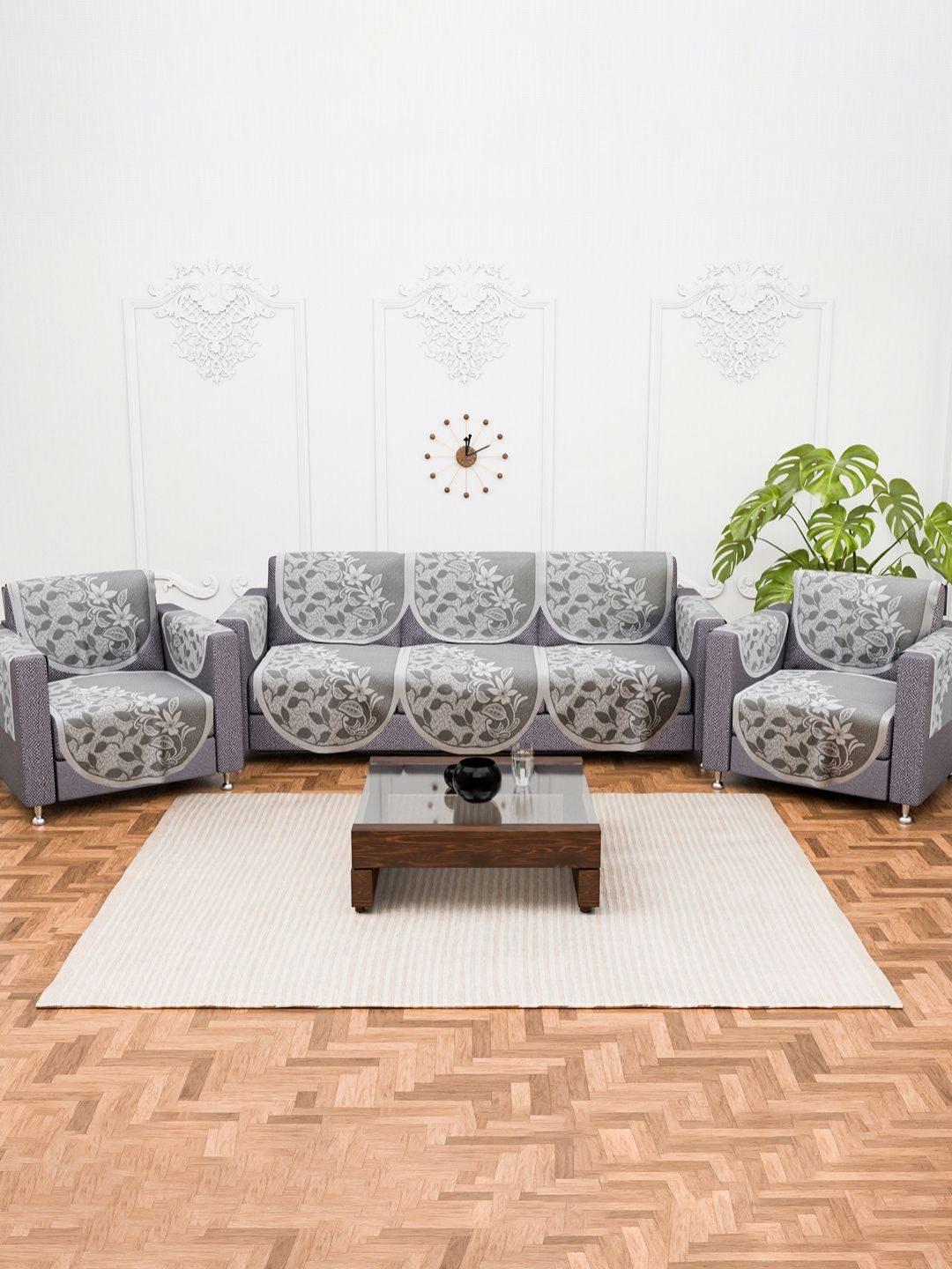 Myntra Elegant Homes Grey Cotton Sofa Cover With Arms-picture-30