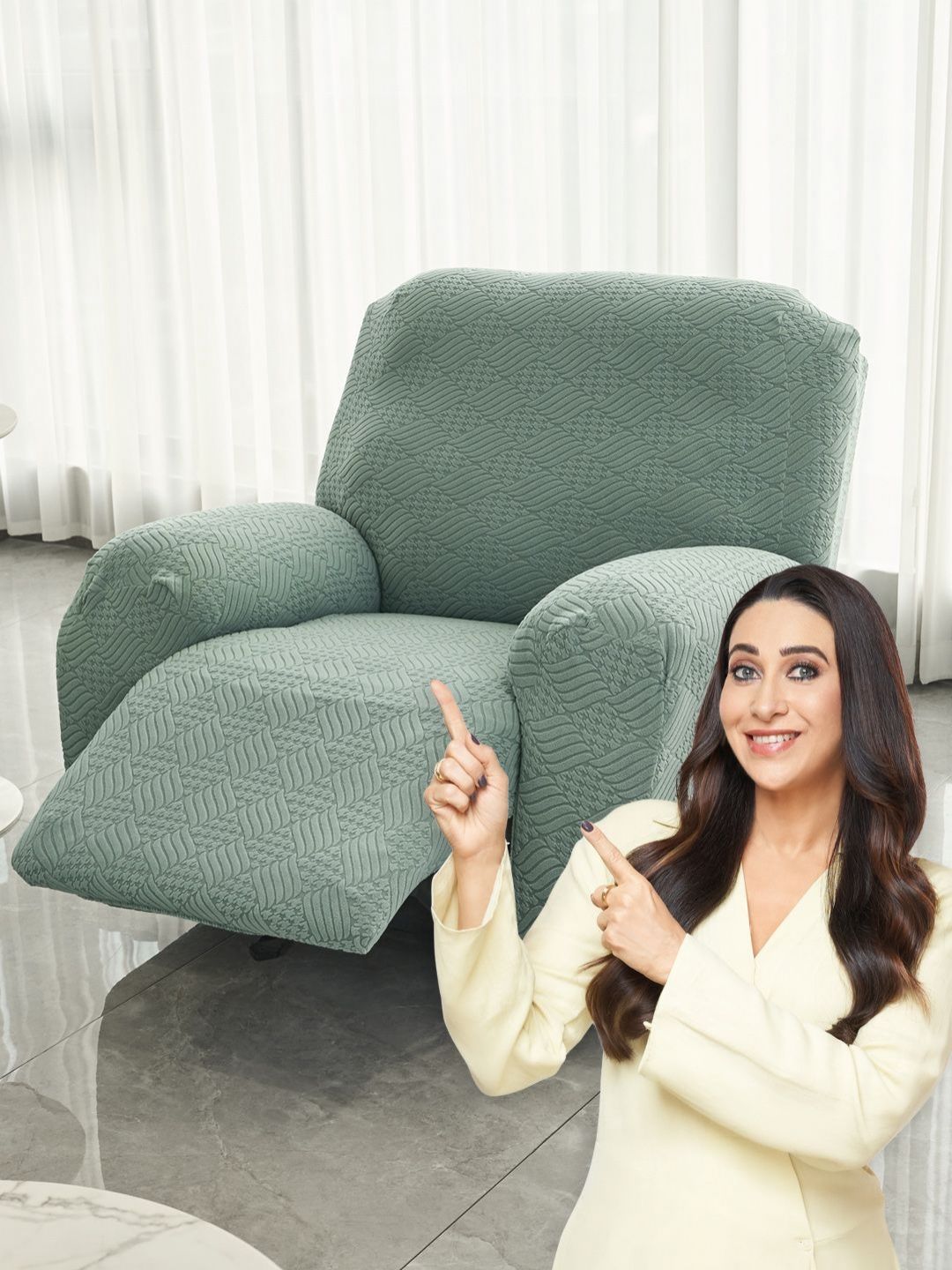 HOKIPO Green Jacquard 1 Seater Recliner Cover With Arms-picture-11