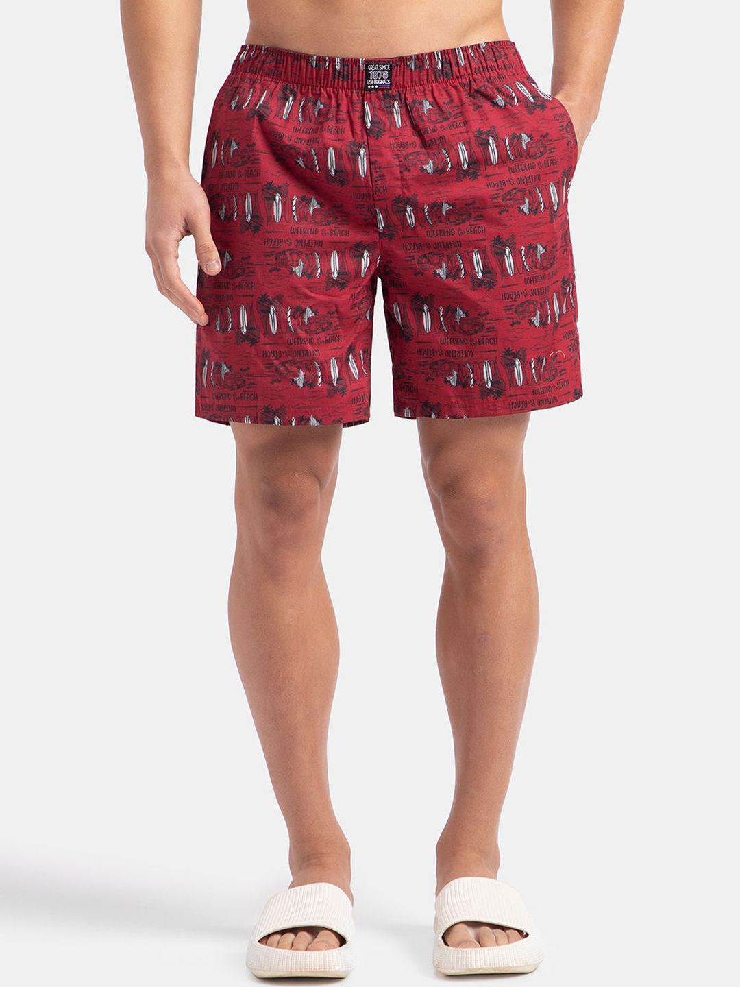 Jockey Super Combed Mercerized Cotton Woven Printed Boxer Shorts with Side Pockets-US57-image-9