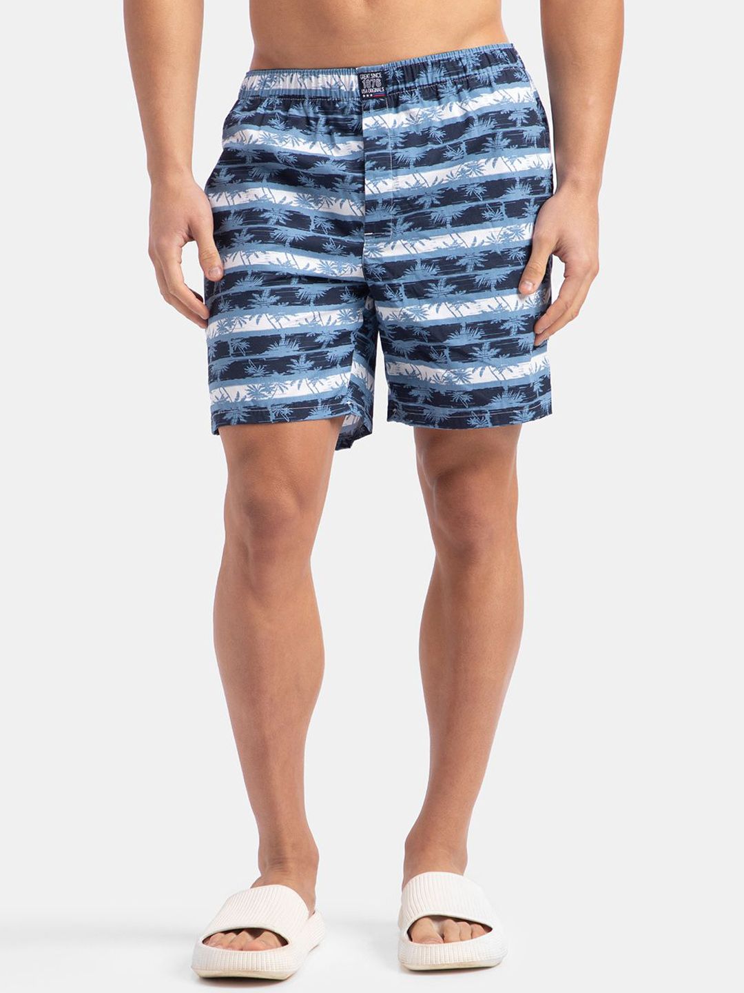 Jockey Super Combed Mercerized Cotton Woven Printed Boxer Shorts with Side Pockets-US57
