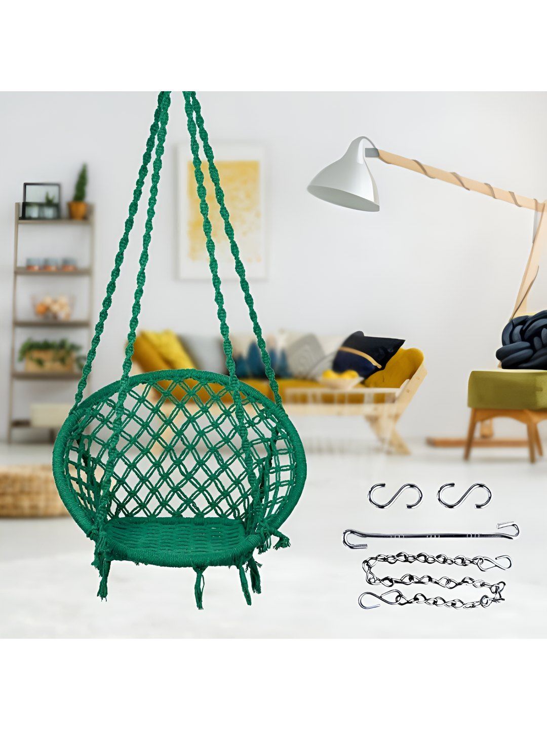 Swingzy Green Hammock Round Shaped Swing With Cushion