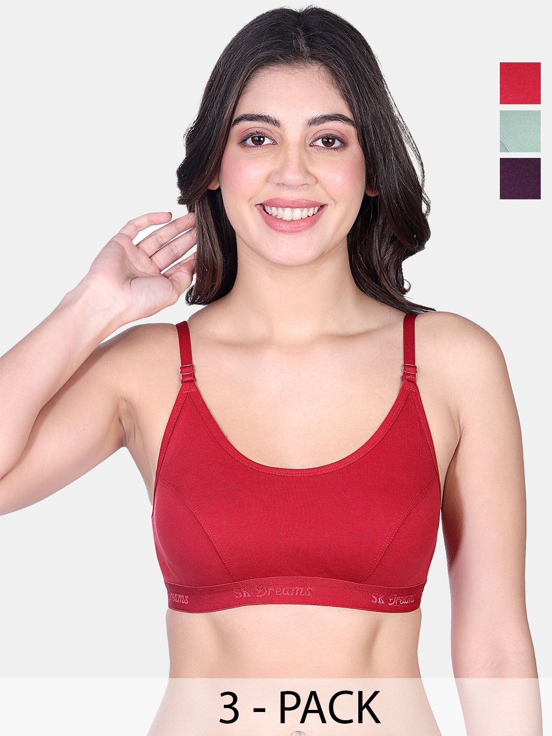 SKDREAMS Non Padded Non-Wired Women Pack of 3 Sports Bra Combo