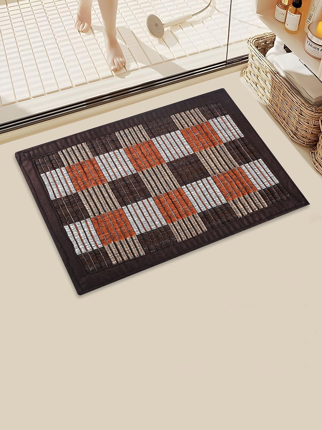 Kuber Industries Brown & White Cotton Soft Bathroom Door Mats-image-25