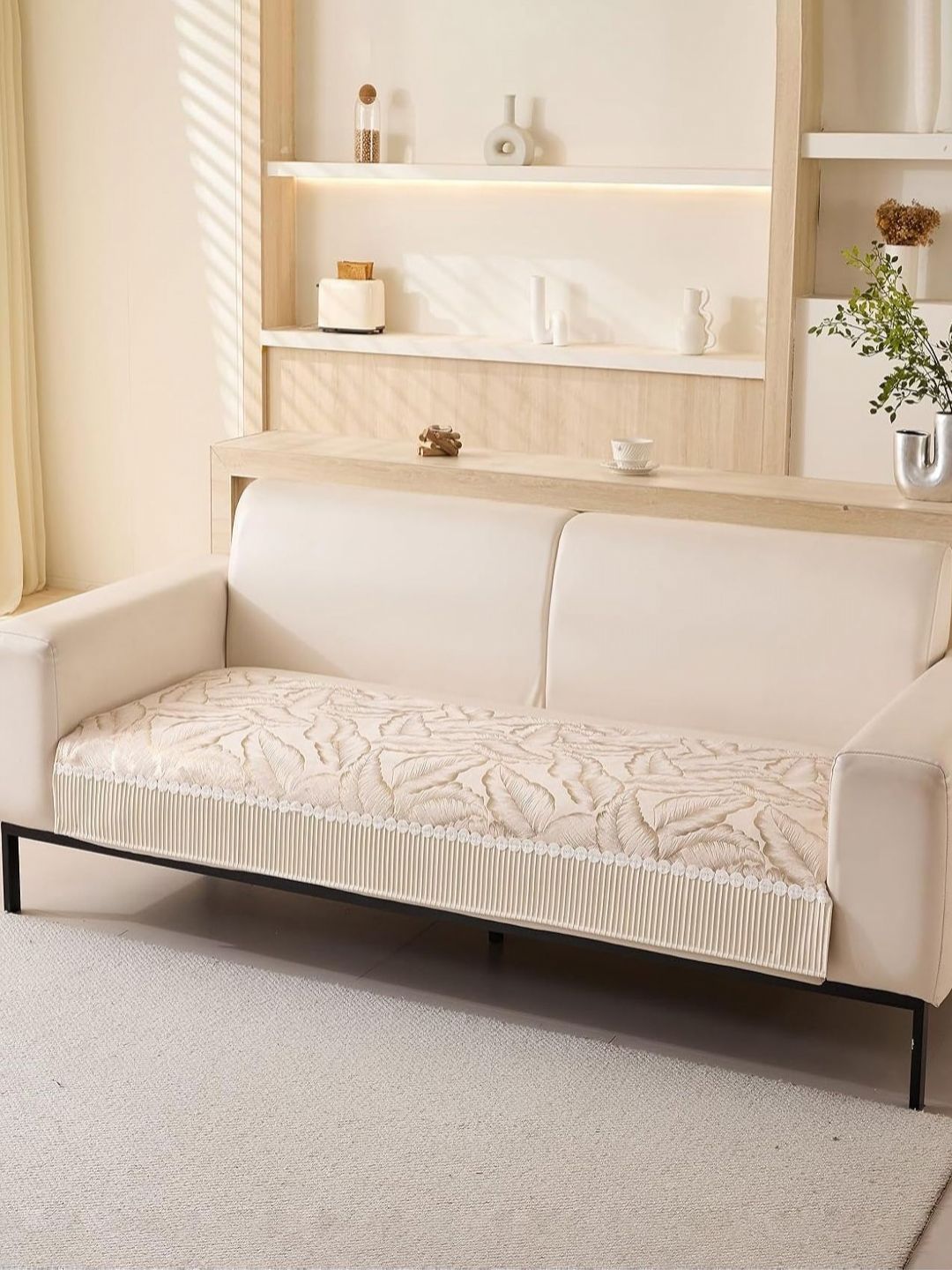 HOUSE OF QUIRK Double Seater Leaf Pattern Chenille Fabric Stretch Seat Sofa Mat-picture-45