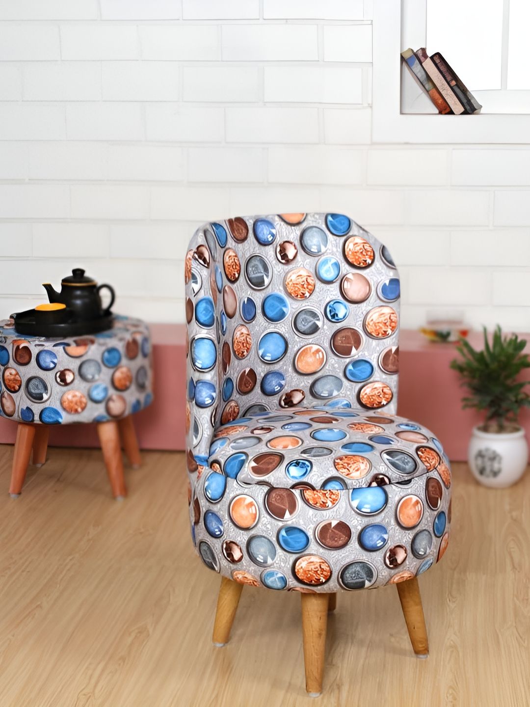Shadowkart Blue & Grey Printed Wooden Ottoman-picture-10