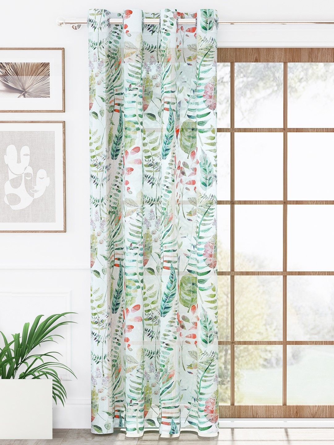 Story@home White & Green Floral Sheer Long Door Curtain-picture-26