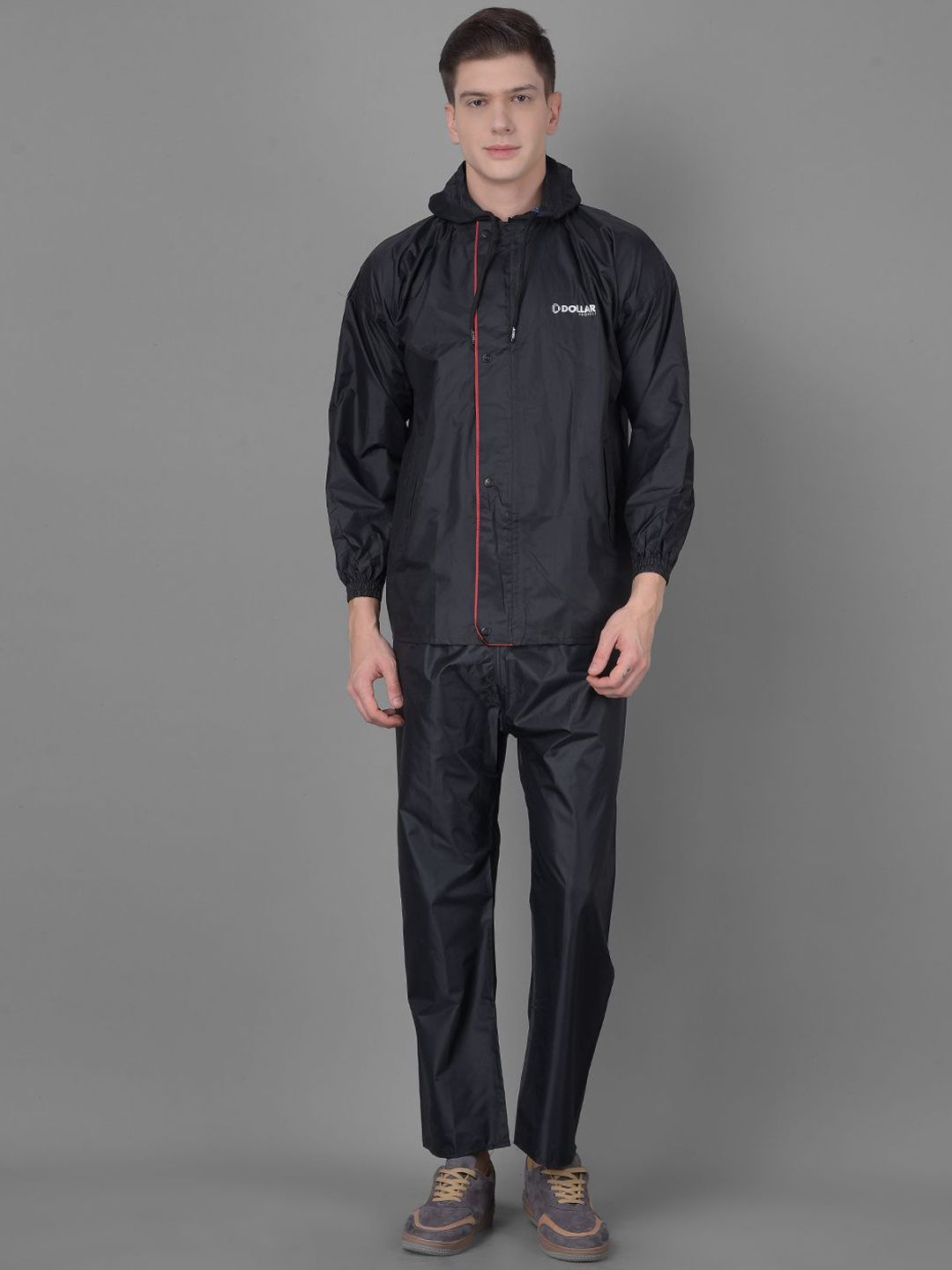 Dollar Rainguard Men's PVC Full Sleeve Solid Raincoat Set With Adjustable Hood and Pocket