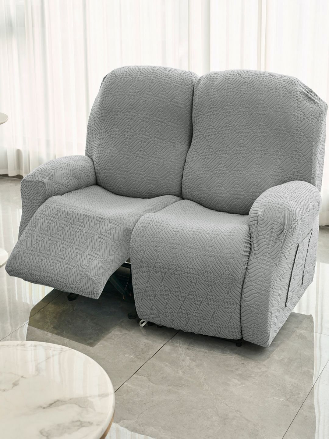 HOKIPO Grey Jacquard Recliner Cover With Arms-picture-6
