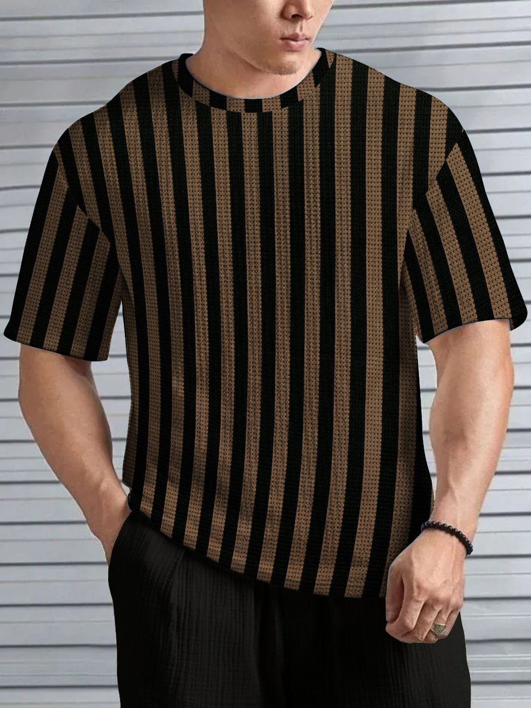 KAJARU Men Striped Self Design T-shirt-image-17