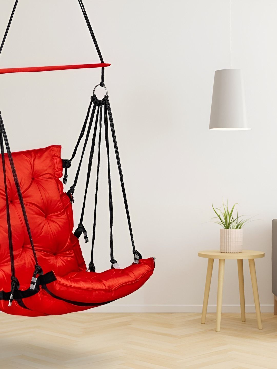 Swingzy Red & Black Cotton Rectangle-Shaped Hammock Swing Chair