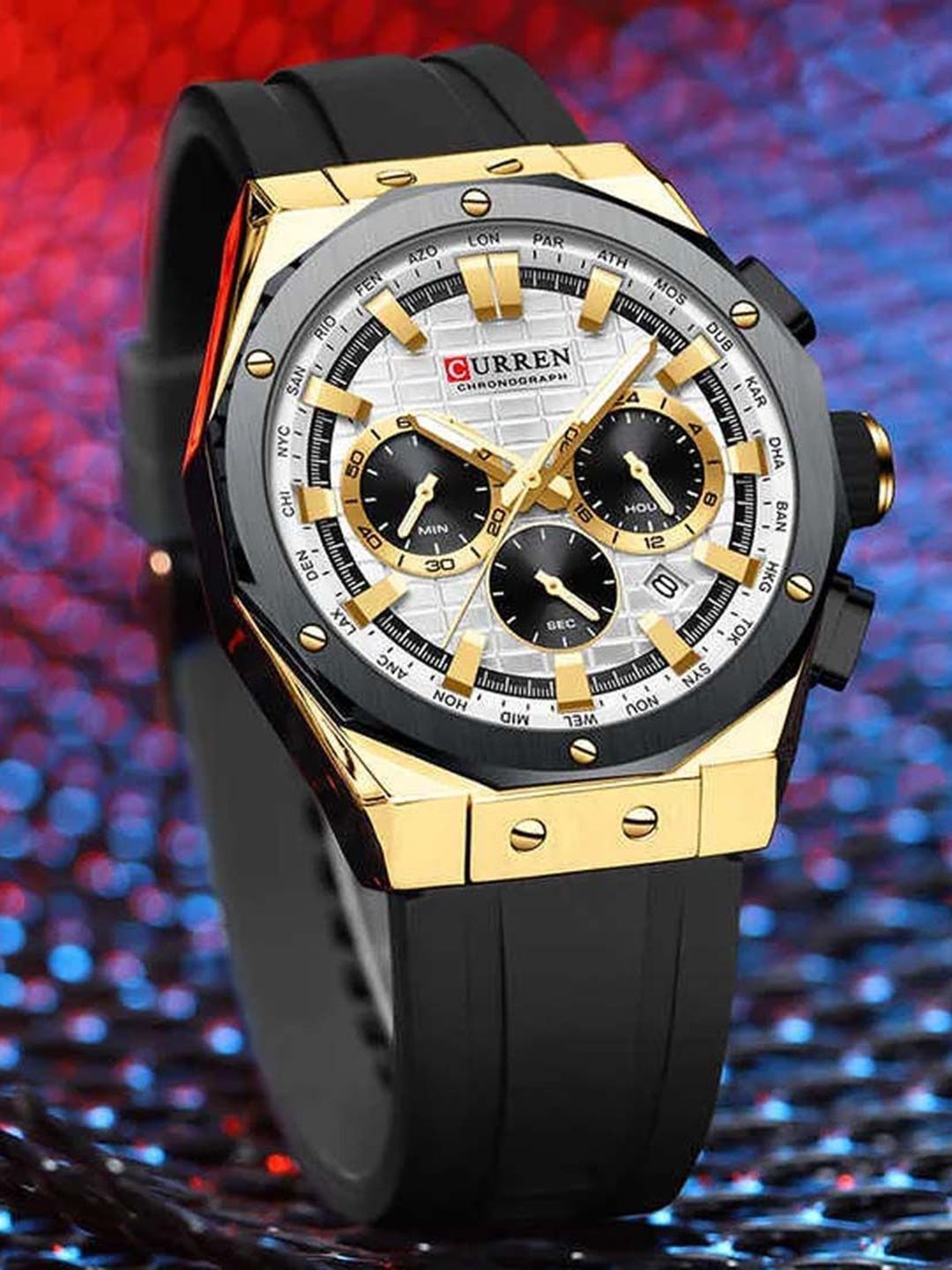 Curren Men Brass Dial & Bracelet Style Straps Analogue Watch CR-8464-Gold Black-image-47