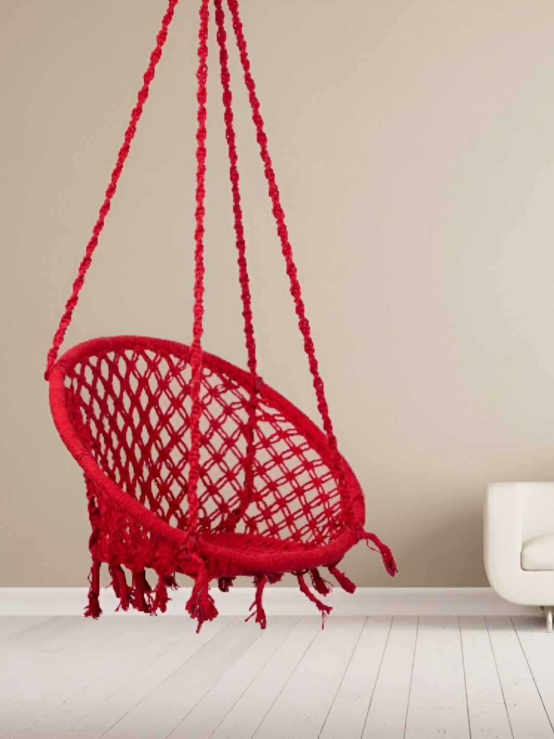Swingzy Red Pure Cotton Round-Shaped Hammock Swing Chair