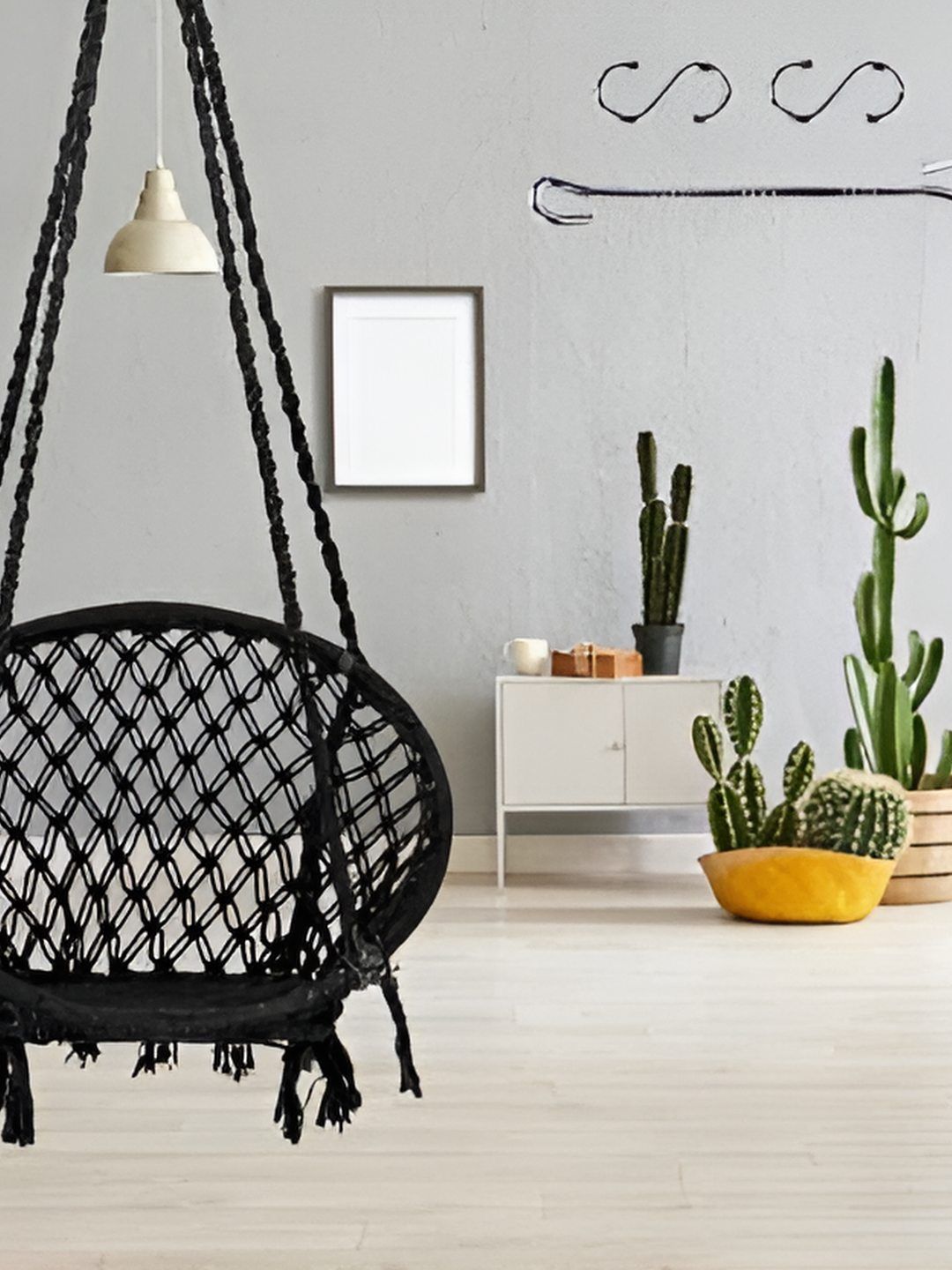 Swingzy Black Pure Cotton Hanging Hammock Swing