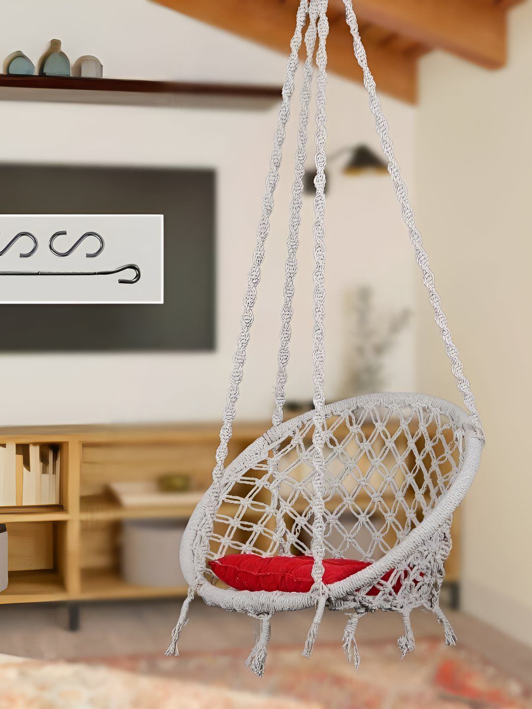 Swingzy White Round Cotton Hammock Hanging Swing