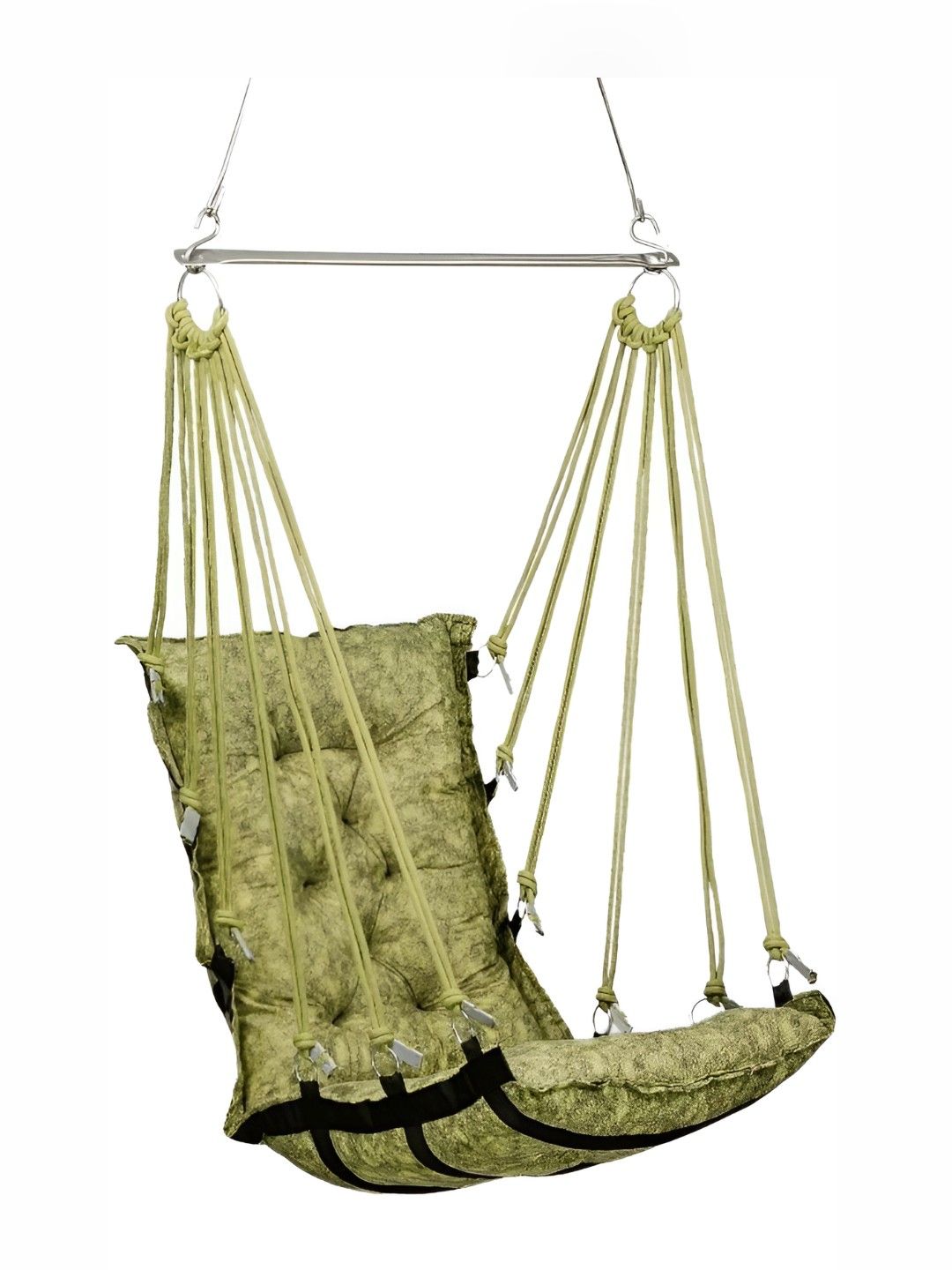 Swingzy Black & Green Textured Hanging Leather Hammock Swing With Cushion
