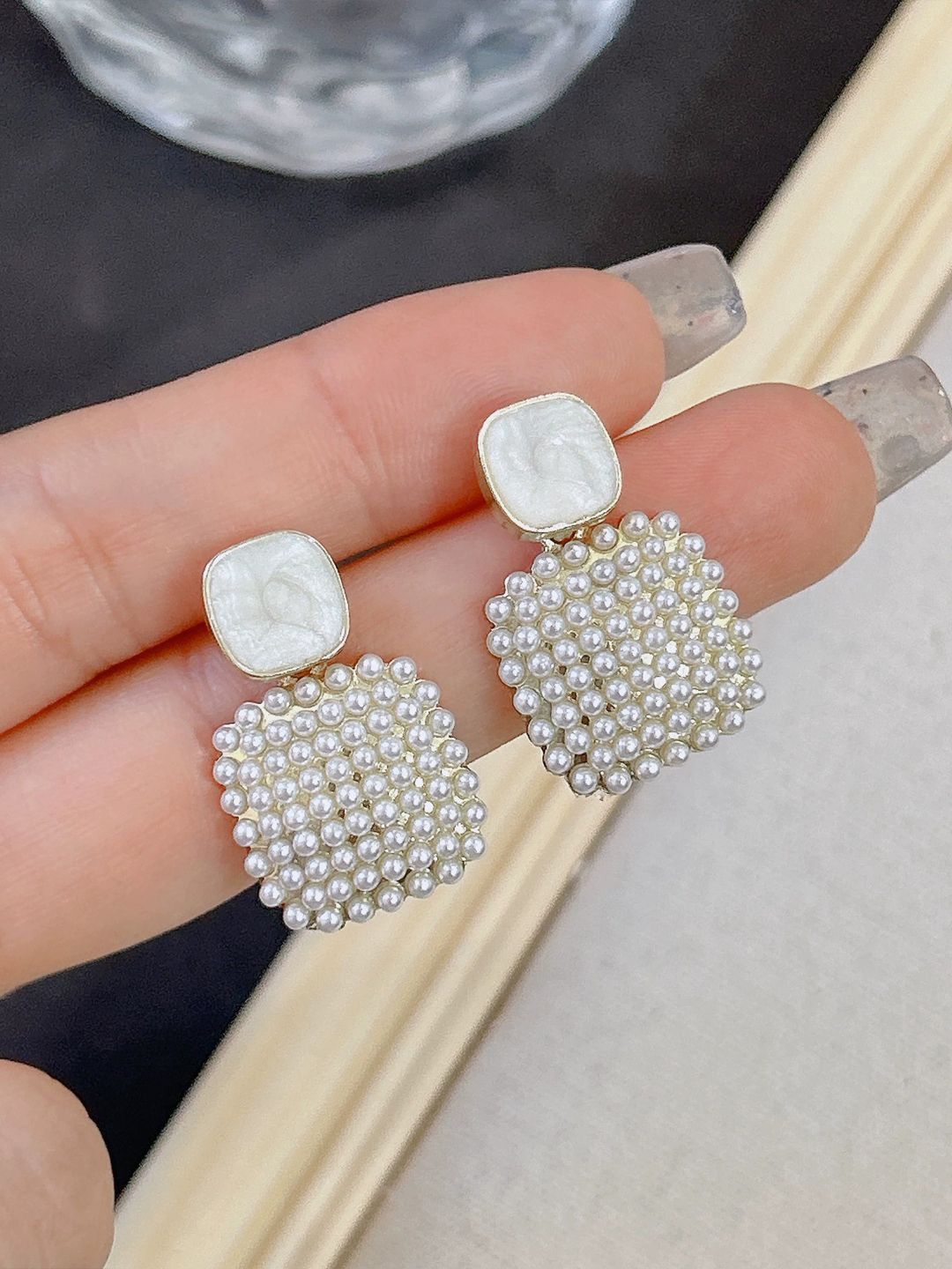 Krelin Studded Pearls & Beads Square Drop Earrings-picture-27