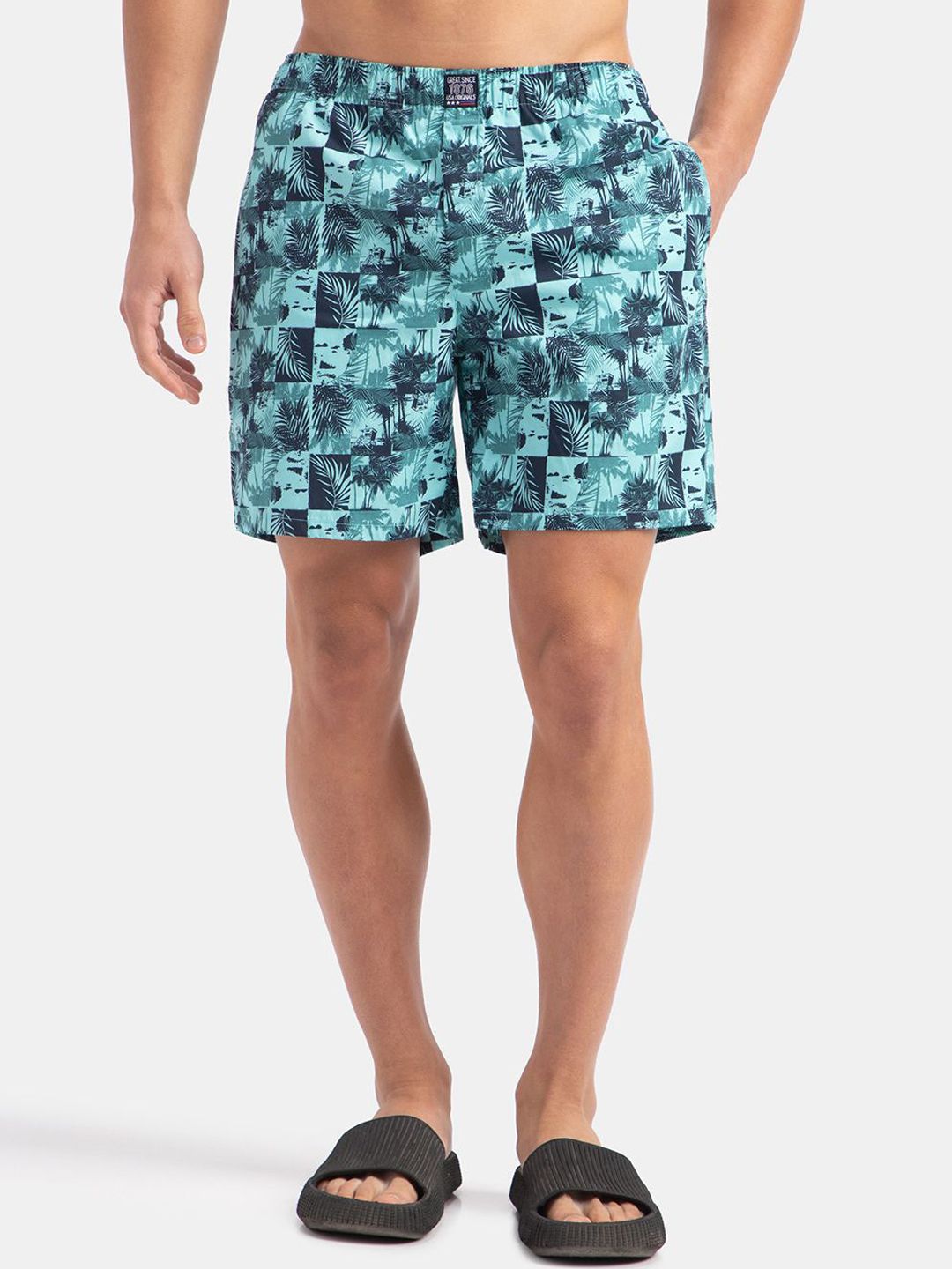 Jockey Super Combed Mercerized Cotton Woven Printed Boxer Shorts with Side Pockets-US57