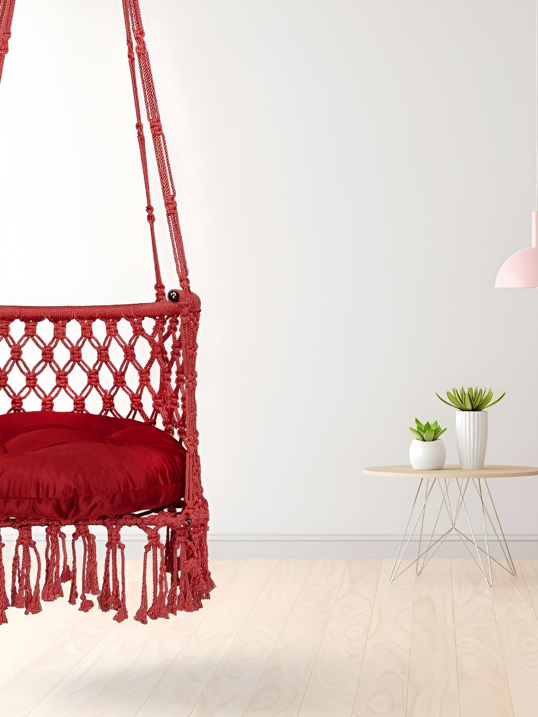 Swingzy Red Textured Hammock Swing With Cushion-image-4