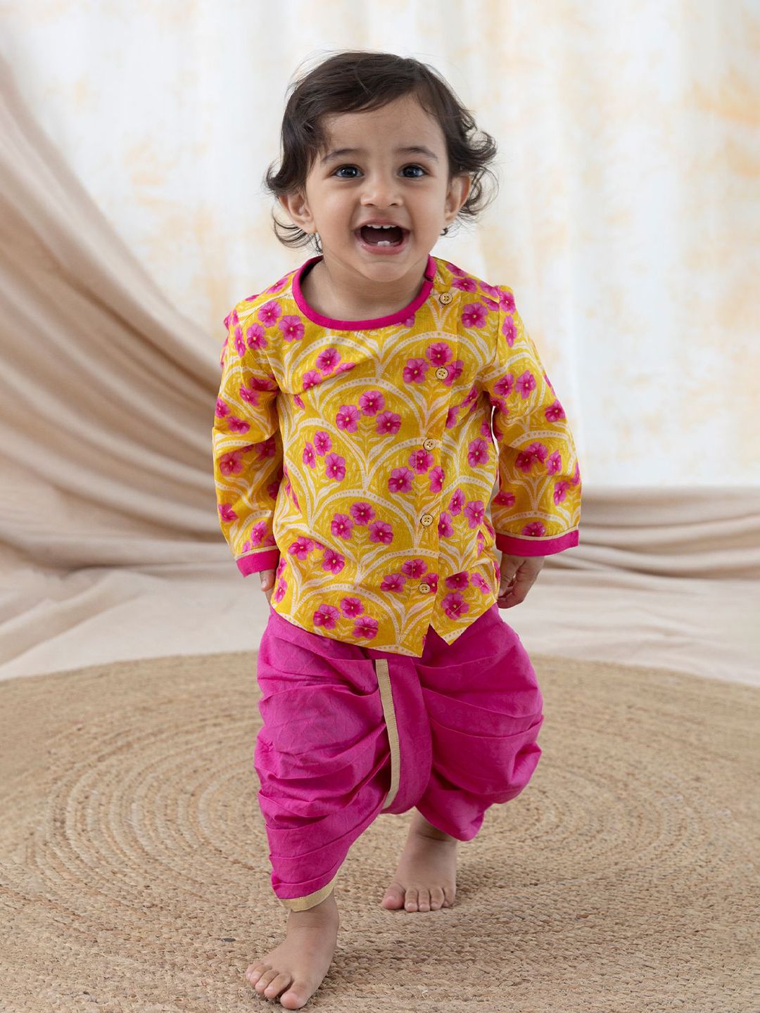 Tiber Taber Boys Floral Printed Regular Pure Cotton Kurta with Dhoti Pants-picture-56