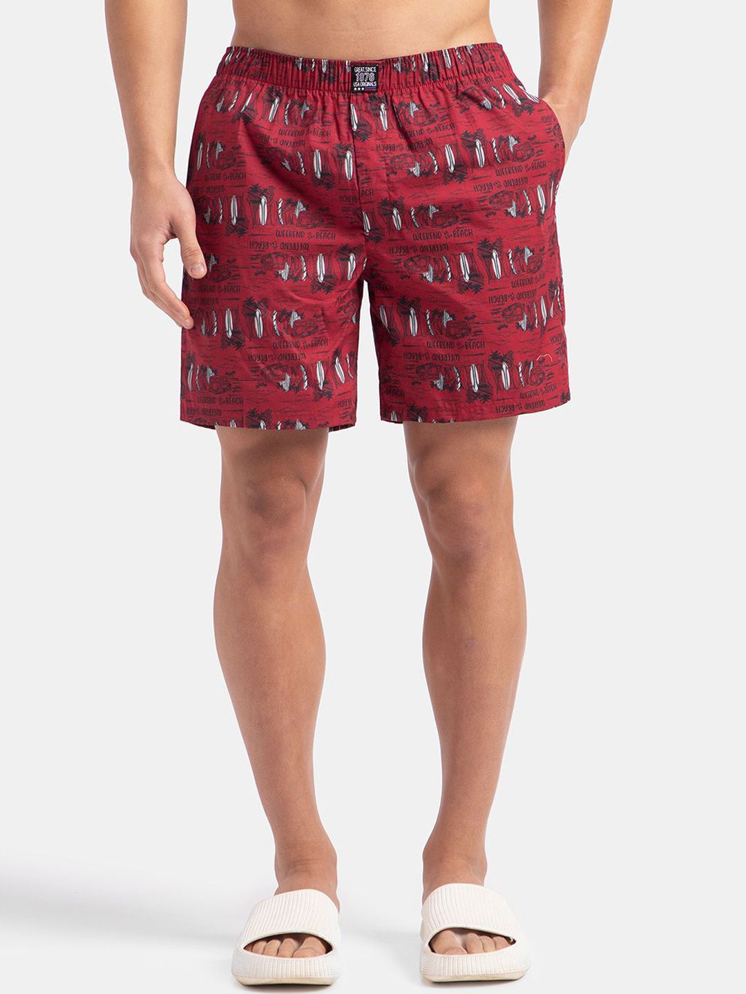 Jockey Super Combed Mercerized Cotton Woven Printed Boxer Shorts with Side Pockets-US57-image-37
