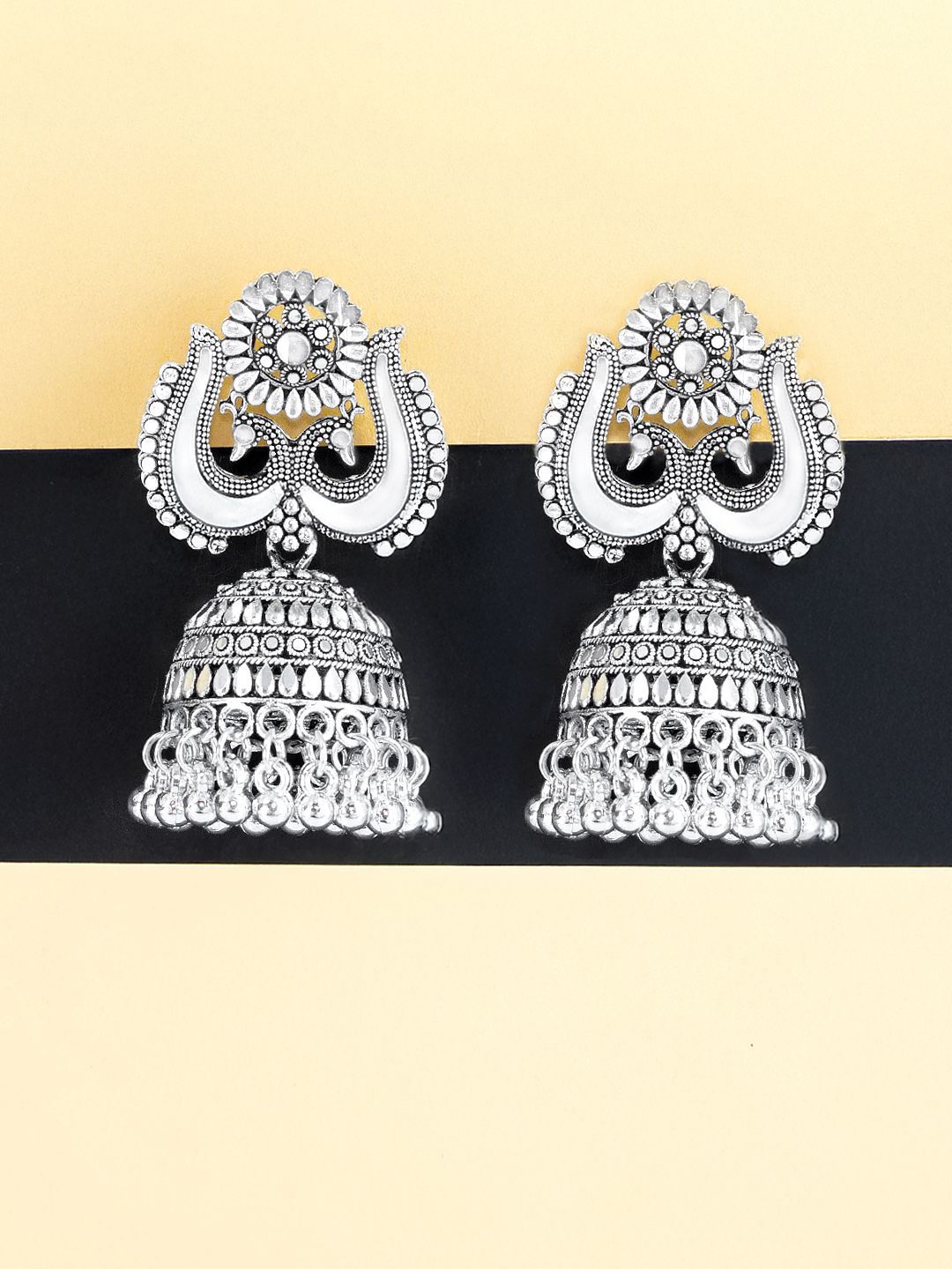 PRIVIU Peacock Shaped Jhumkas Earrings-picture-29