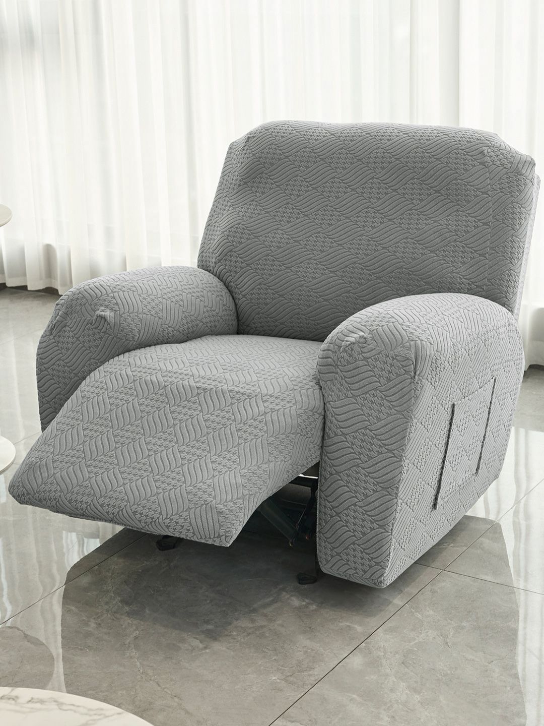 HOKIPO Grey Jacquard Recliner Cover With Arms-picture-3