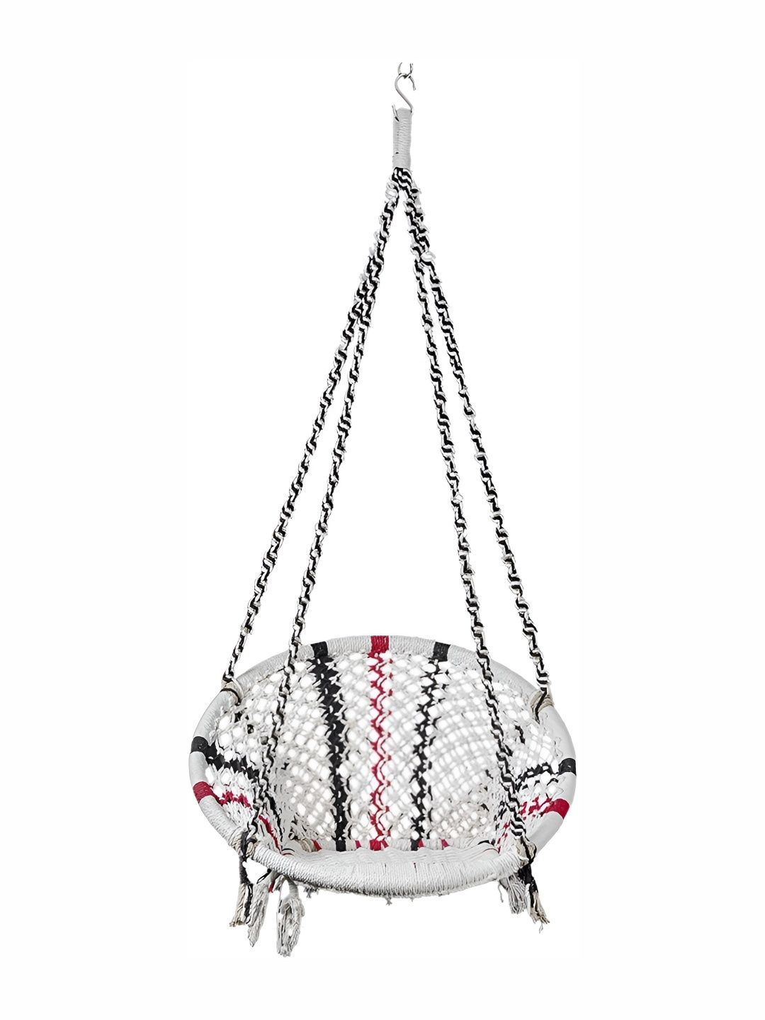 Swingzy White & Black Cotton Large Wooden Hanging Hammock Swing