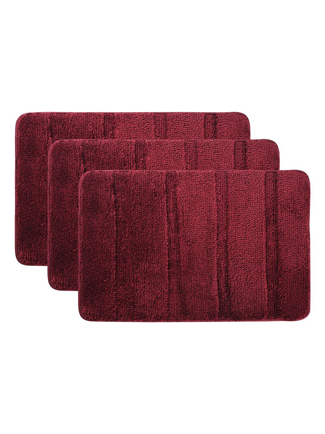 Kuber Industries Maroon 3 Pieces Microfibre Anti Skid Bath Rugs