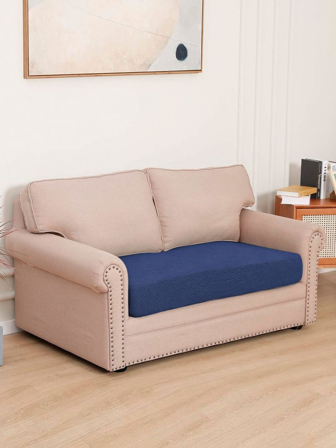 HOKIPO Navy Blue Jacquard 2 Seater Sofa Cover-picture-9