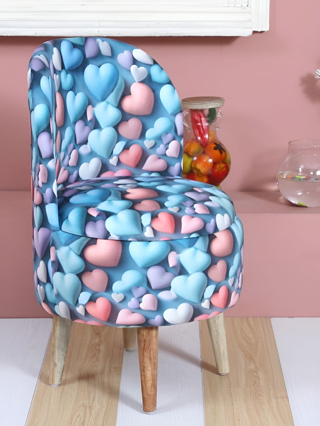 Shadowkart Blue & Pink Printed Wooden Ottoman-picture-49