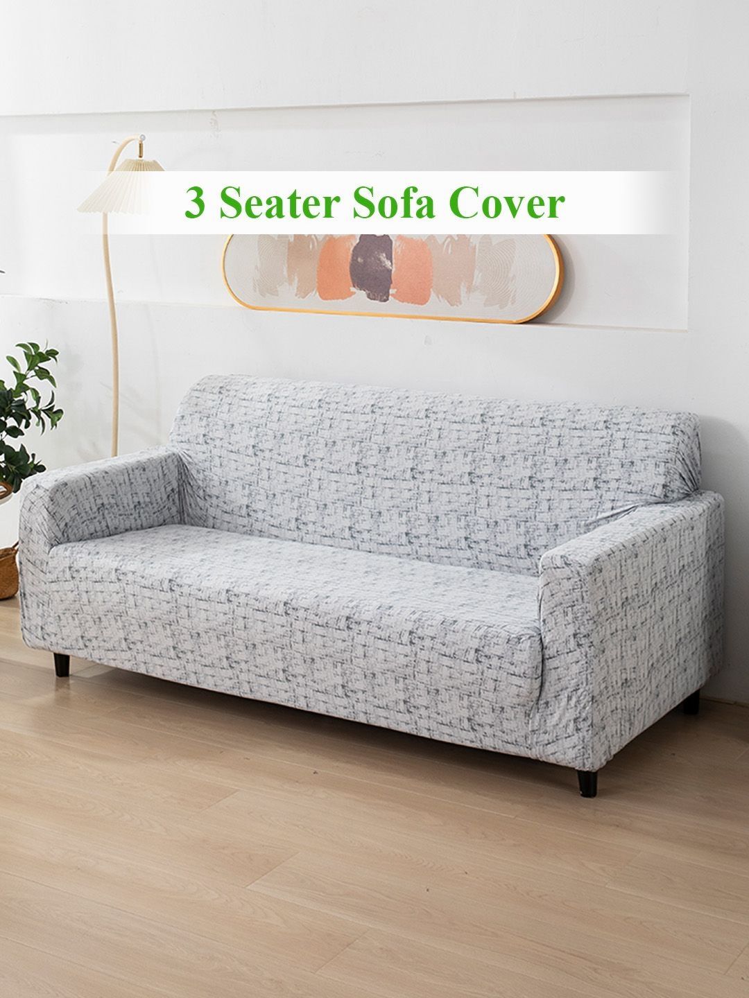 HOKIPO Grey Printed 3 Seater Sofa Cover With Arms-image-26