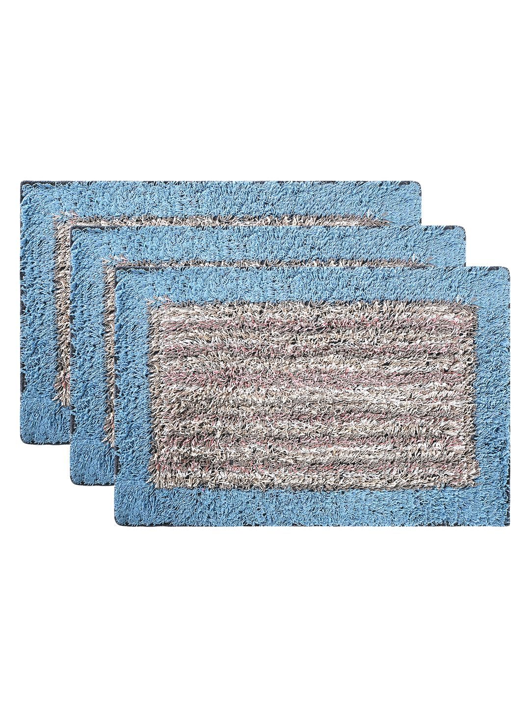 Kuber Industries Blue & Grey 3 Pieces Soft Cotton Bathroom Door Mat