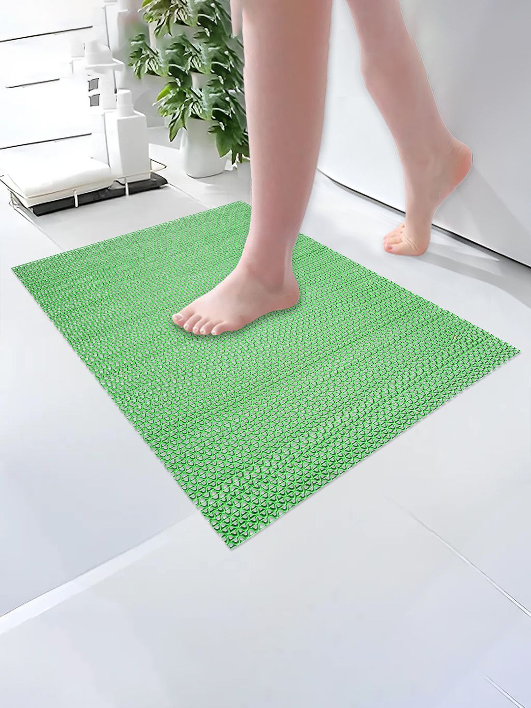 Kuber Industries Green Self Design 110 GSM Anti-Skid Bath Rug