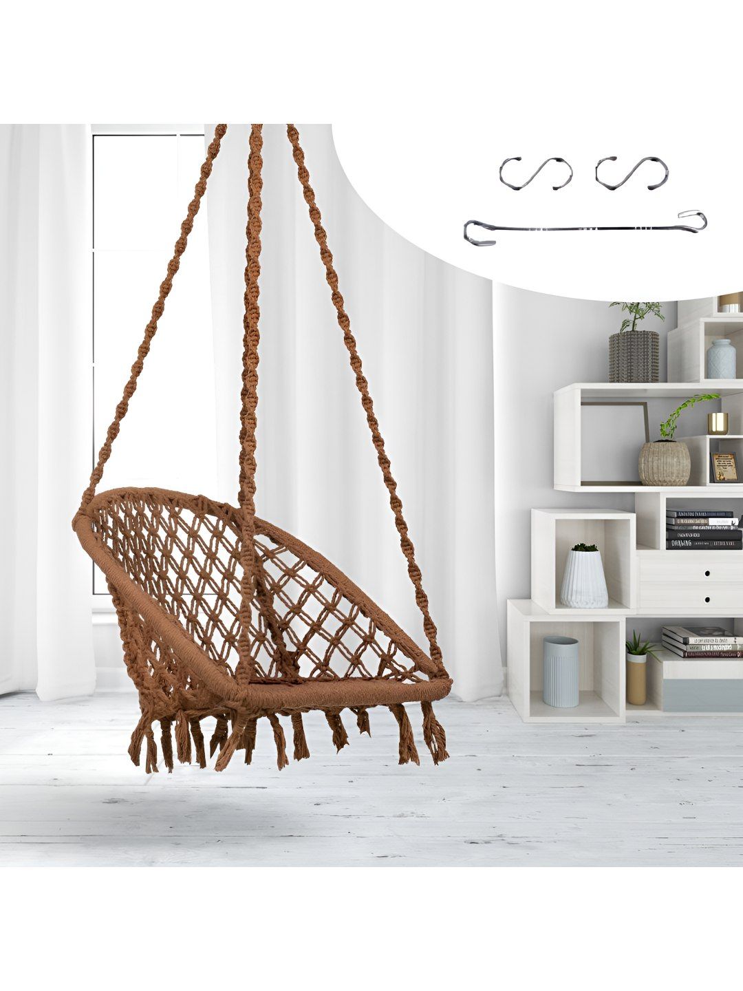 Swingzy Brown Textured Pure Cotton Hammock Swing