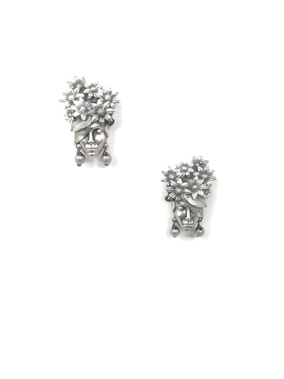 Dulcett Silver-Plated Oxidized Contemporary Face Shape Studs-picture-17