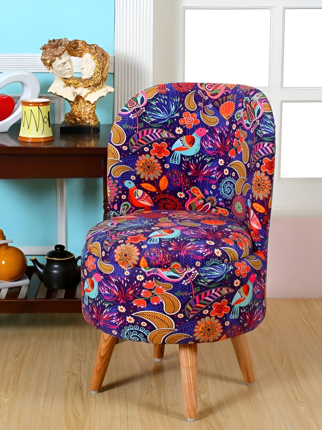 ShadowKart Purple & Orange Coloured PrintedWooden Pouffes Sitting Ottomans-image-32