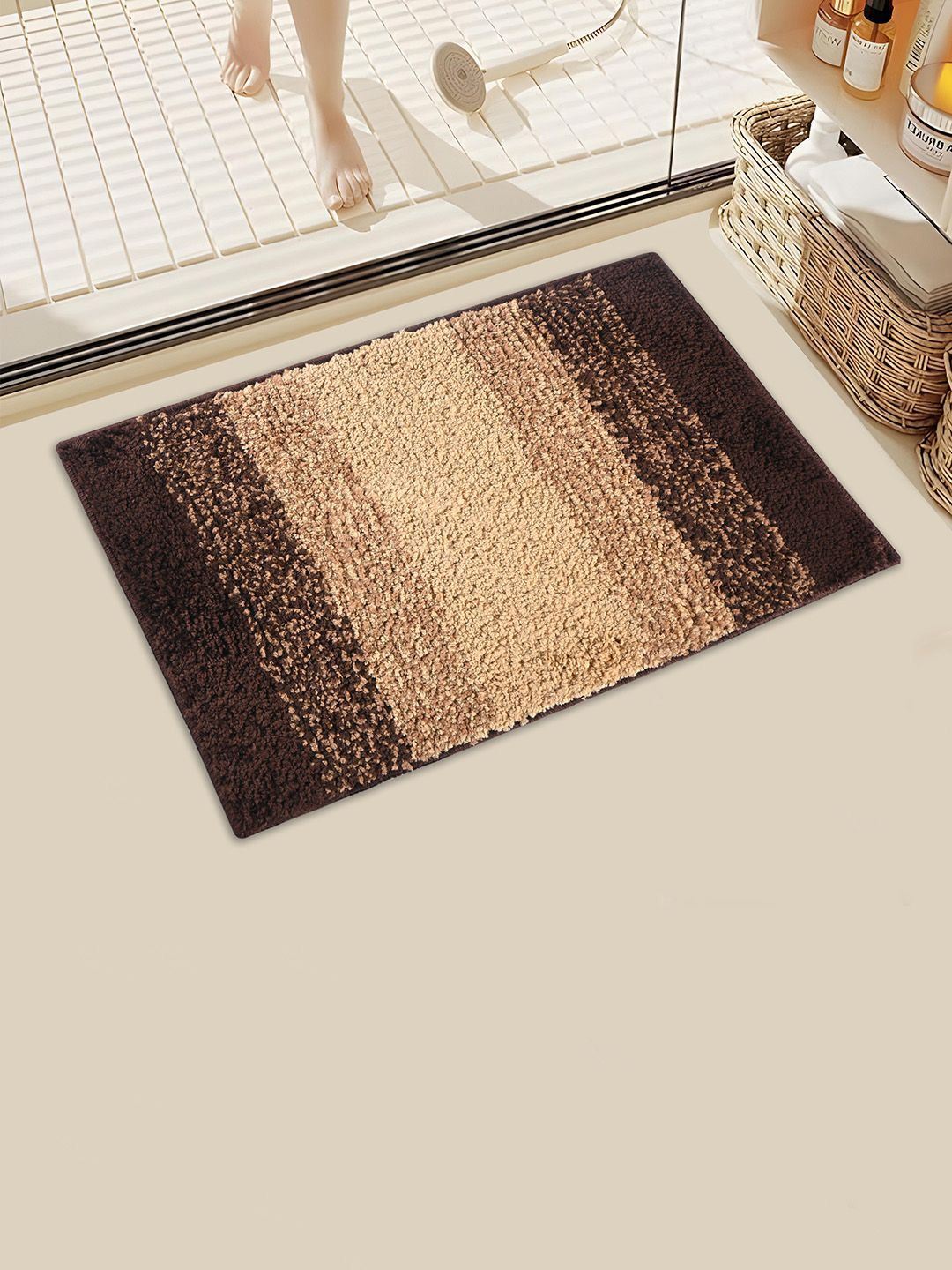 Kuber Industries Brown & Cream Coloured Anti Skid Mat For Bathroom