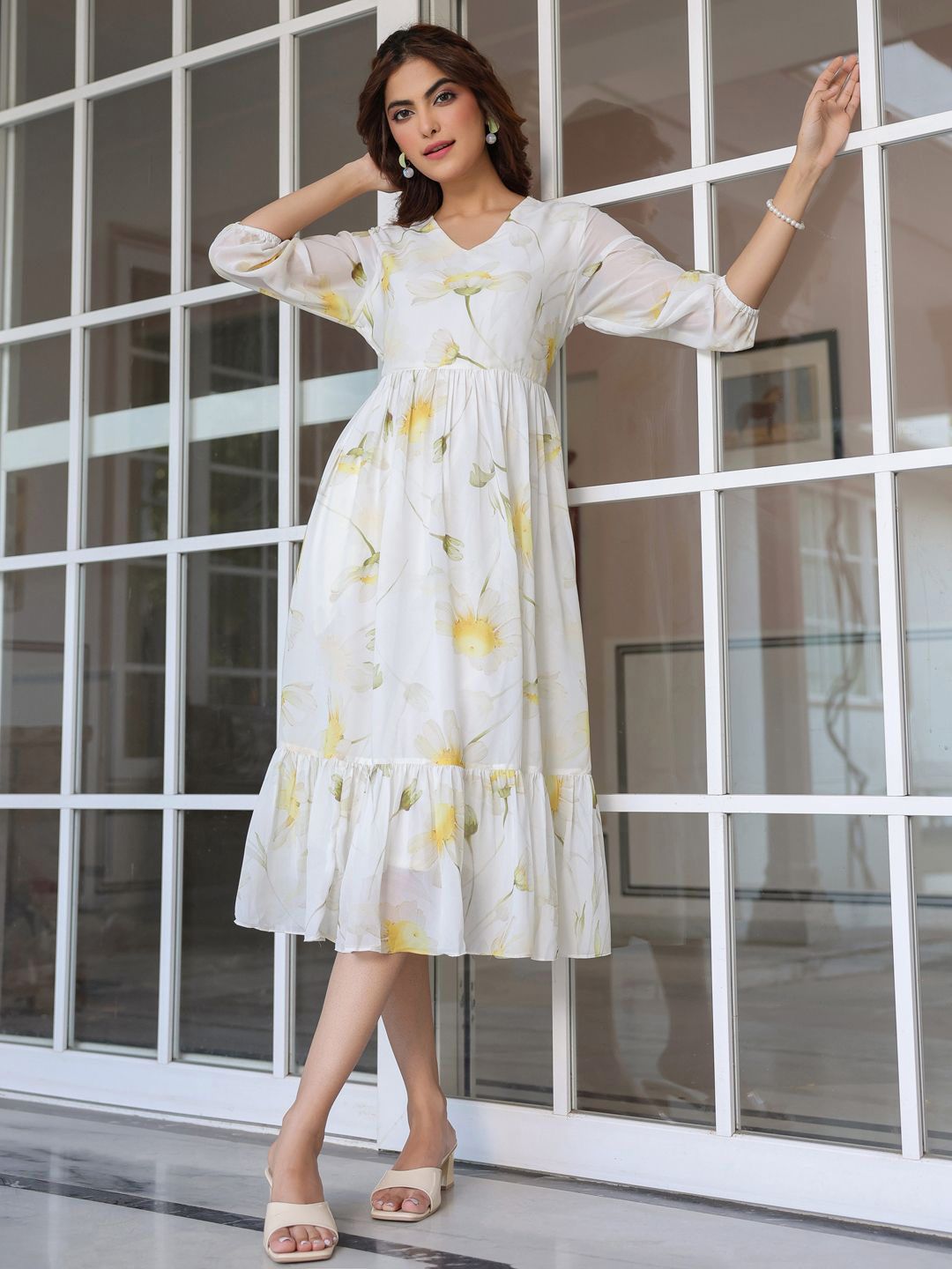 Janasya Floral Printed Tiered Ethnic Dress-picture-25