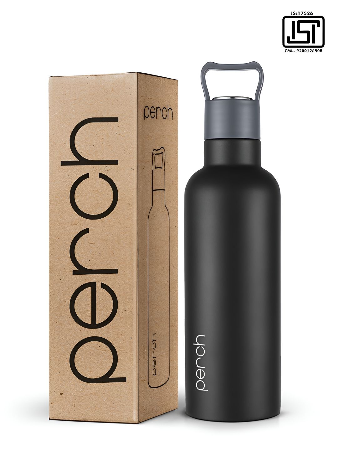 PERCH Black Brand Logo Printed Stainless Steel Double Wall Vacuum Water Bottle-560ml-picture-42