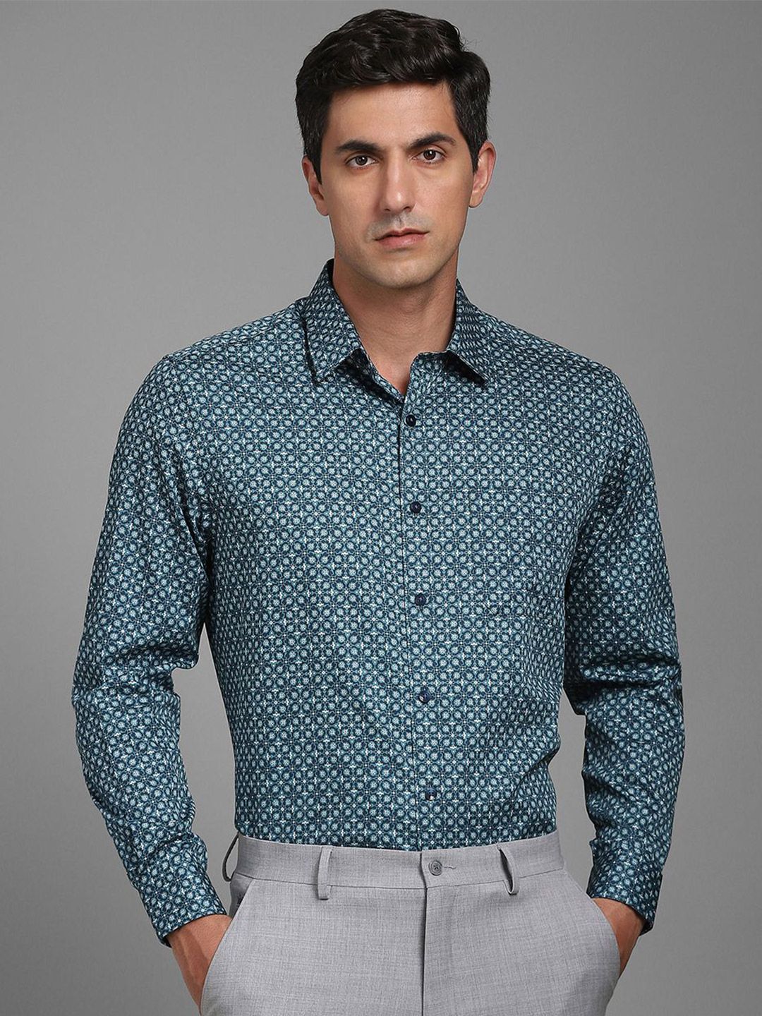 Louis Philippe Floral Printed Spread Collar Formal Cotton Shirt-picture-22