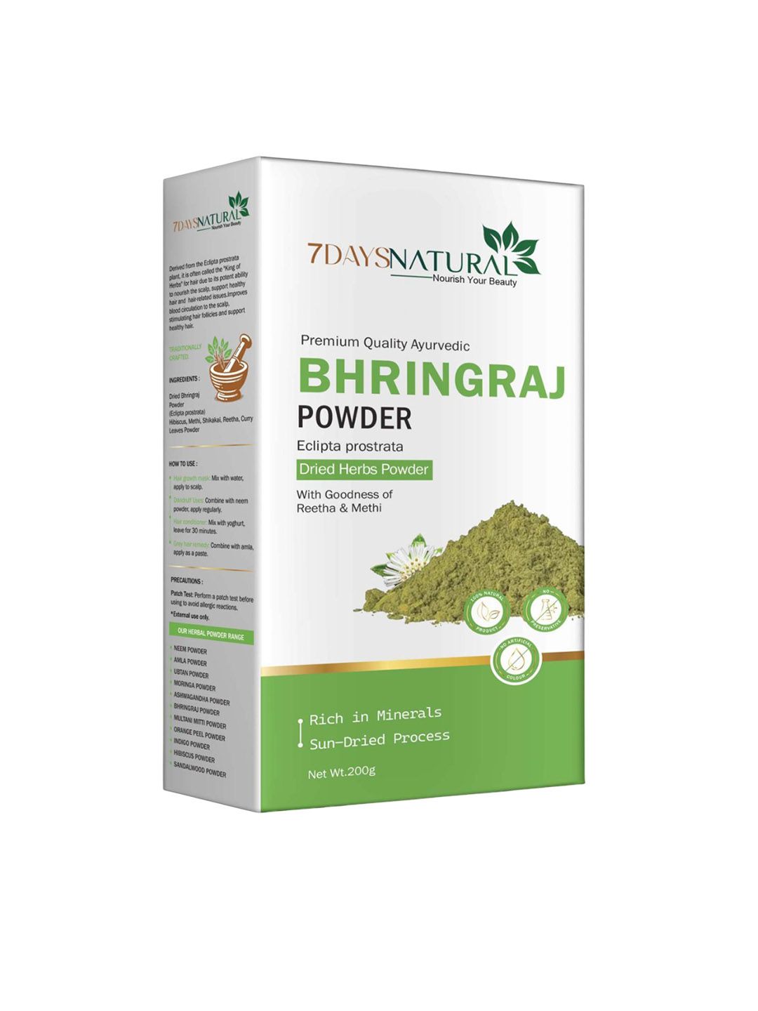 7 DAYS Natural Herbal Bhringraj Powder For Hair & Face - 200 g
