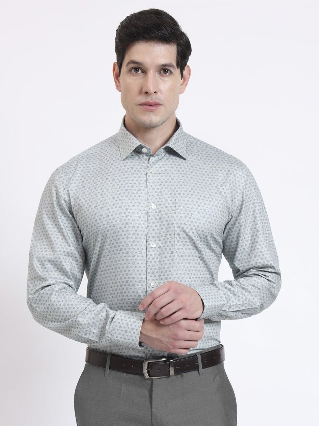 JADE BLUE Geometric Printed Cutaway Collar Opaque Formal Cotton Shirt-picture-26