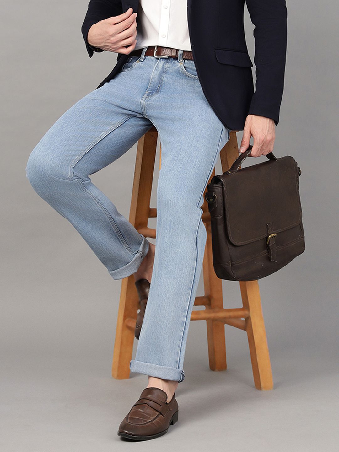 Hancock Men Classic Straight Fit Slash Knee Light Fade Stretchable Jeans-picture-35