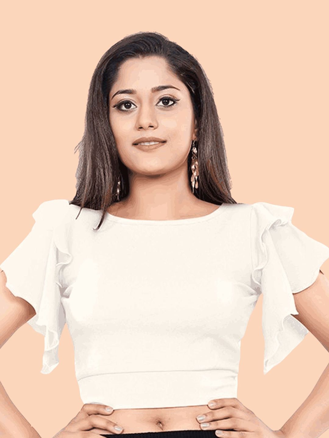 DressBerry Women Solid Flutter Sleeve Crop Top-picture-11