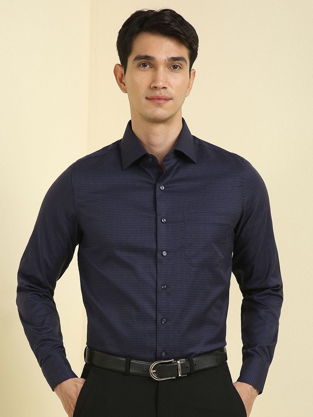 Allen Solly Sport Slim Fit Checked Spread Collar Full Sleeves Pure Cotton Formal Shirt-picture-33