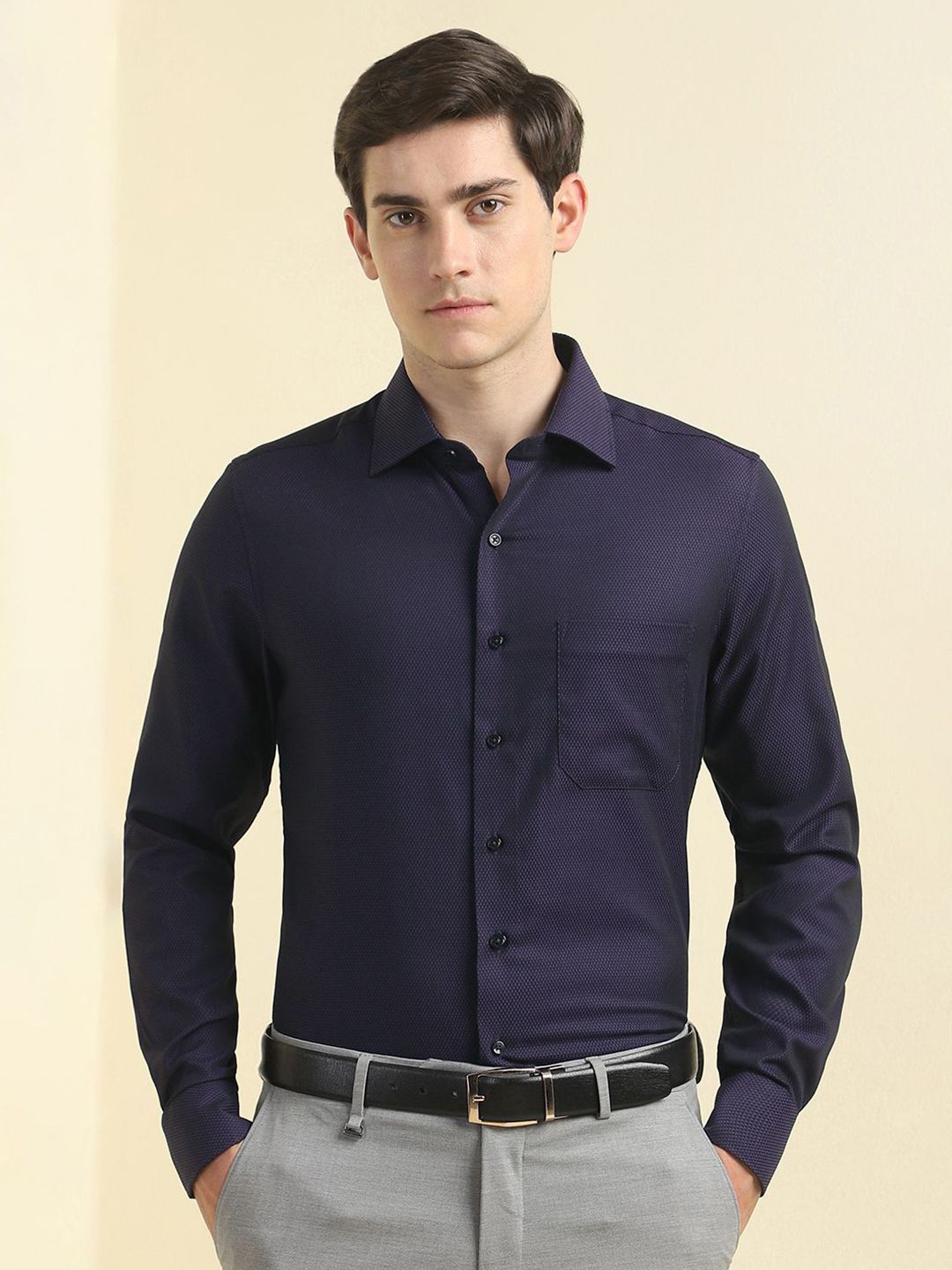 Allen Solly Sport Slim Fit Textured Spread Collar Full Sleeves Pure Cotton Formal Shirt-picture-23