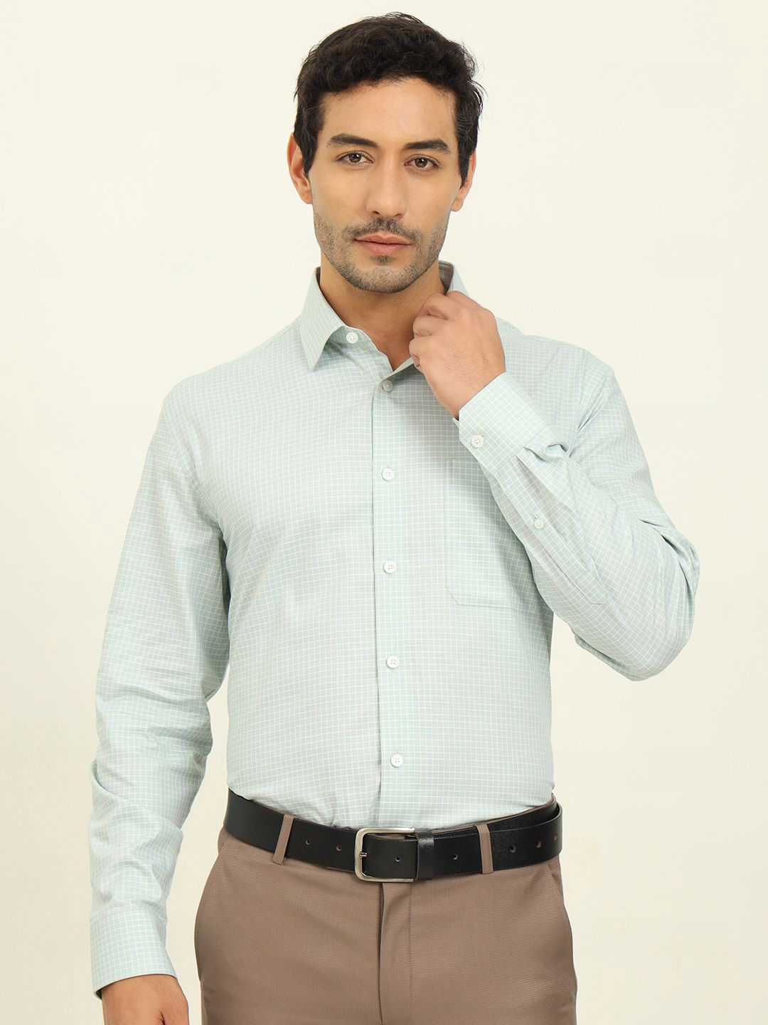 JADE BLUE Men Grid Tattersall Checks Opaque Checked Formal Shirt-picture-39